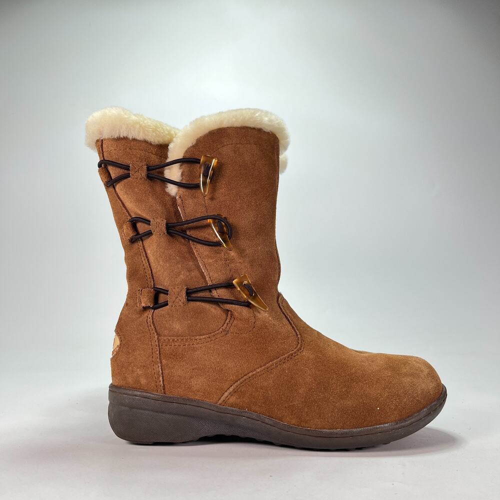 Ozlamb UGG Brown Suede Toggle Fastenings Mid Calf Winter Boots Women's Size 7